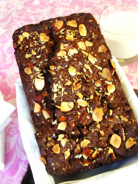 Eggless Chocolate, zucchini, nut bread