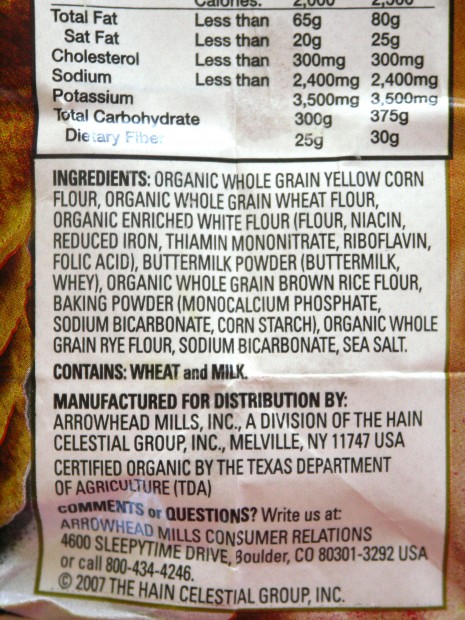 Arrowhead Mills Multigrain Pancake & Waffle Mix- Ingredients