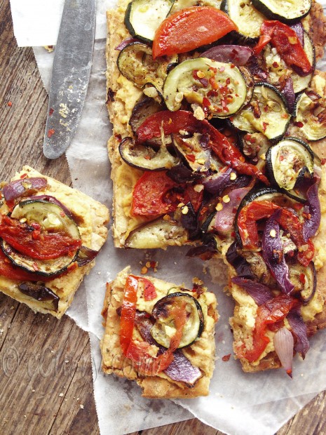 Grilled Vegetable Hummus Tart 