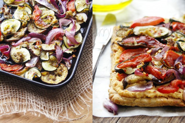 Grilled Vegetable Hummus Tart Diptych