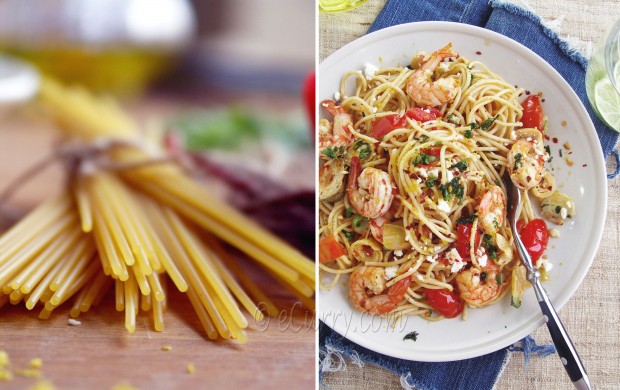 Pasta with Shrimp, Lemn, Artichokes