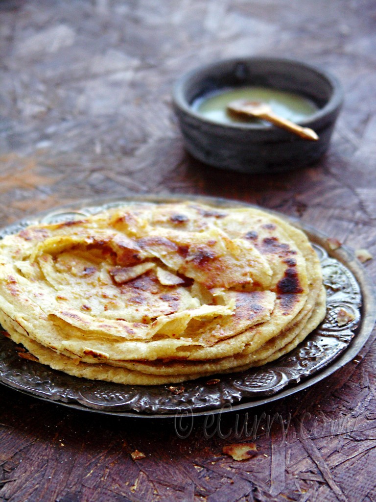 Lachha/lachcha Paratha- Indian layered flat bread recipe/bread on the griddle