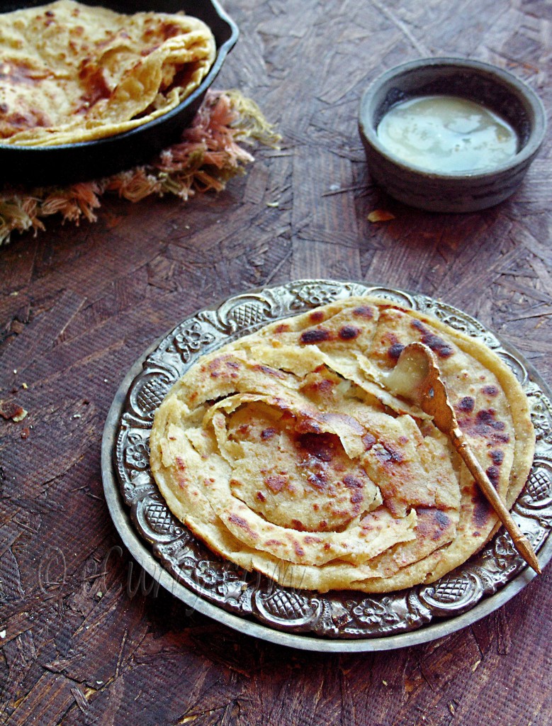 Lachha/lachcha Paratha- Indian layered flat bread recipe/bread on the griddle