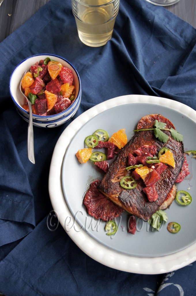 glazed salmon with blood orange salsa