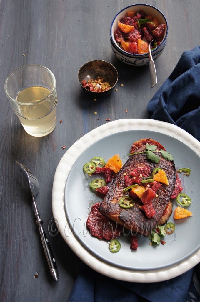 glazed salmon with blood orange salsa