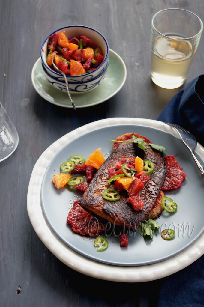 glazed salmon with blood orange salsa