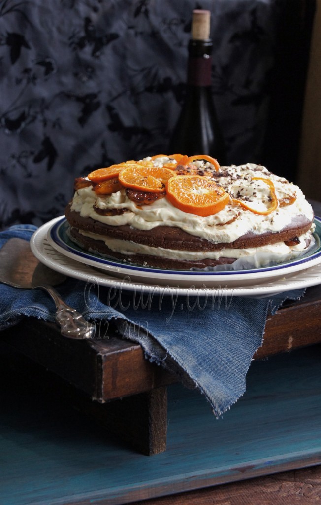 Chocolate Cake with Orange Cream and Caramelized Oranges