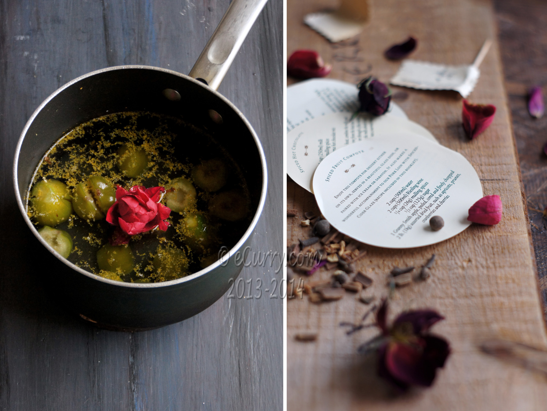 Preserved Figs with spices and rose petals diptych 1