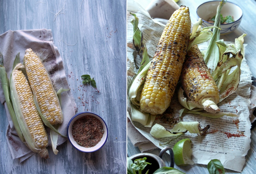 Grilled Corn with Lime and Chili, Basil Salt