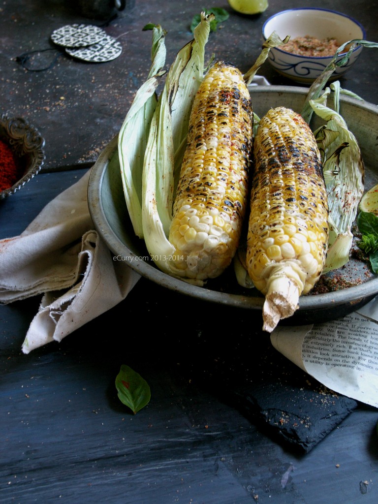 Grilled Corn with Lime and Chili, Basil Salt