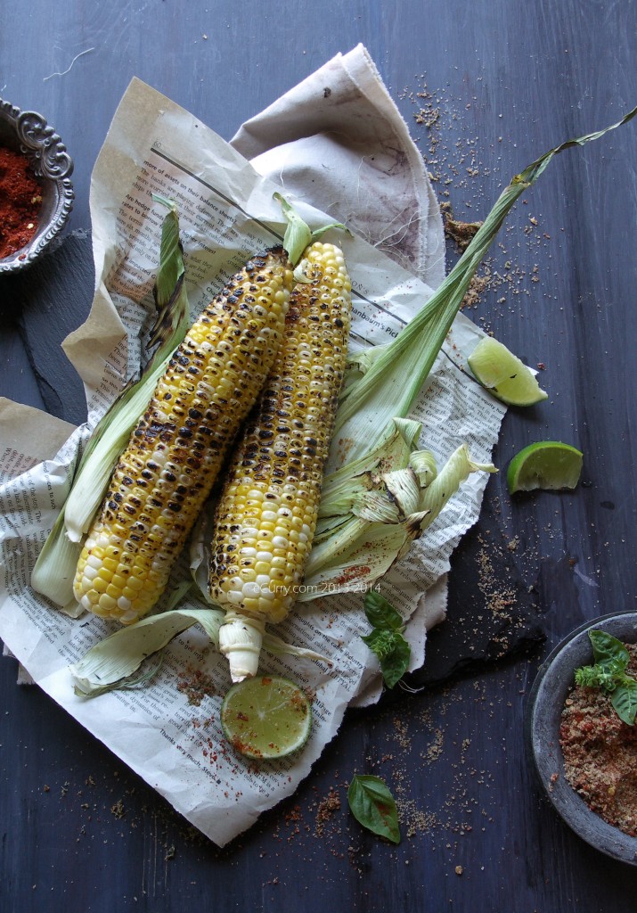 Grilled Corn with Lime and Chili, Basil Salt