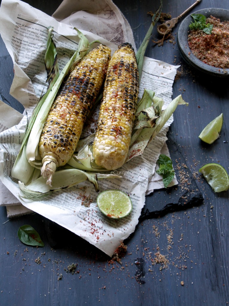 Grilled Corn with Lime and Chili, Basil Salt