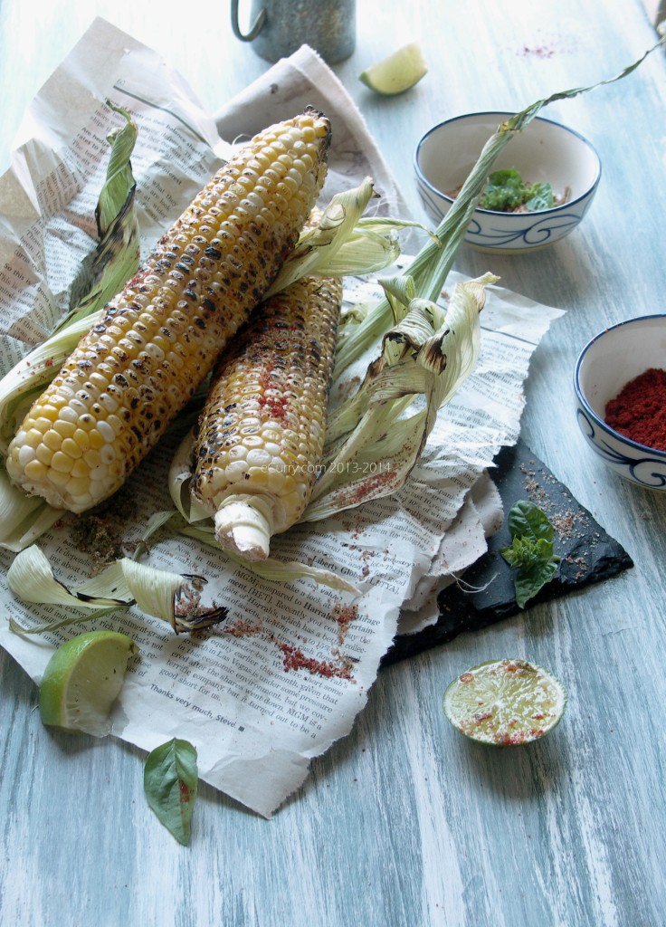 Grilled Corn with Lime and Chili, Basil Salt