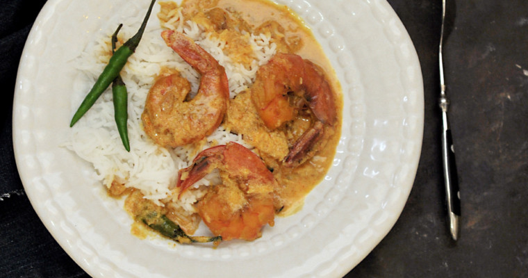 Chingri Maacher Malaikari: Jumbo Prawns cooked in Spiced Coconut Cream