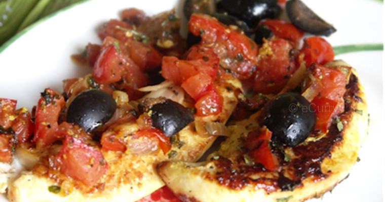 Pan Seared Chicken with Onion, Tomato and Olives