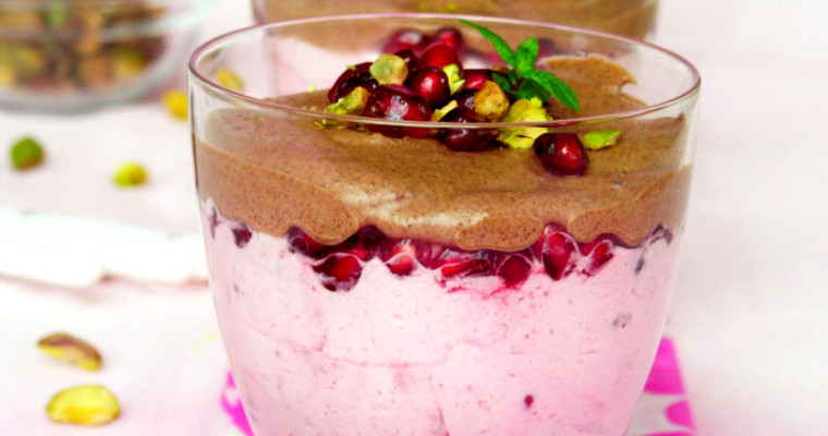 Layered Pomegranates, Cranberry and Chocolate Mousse