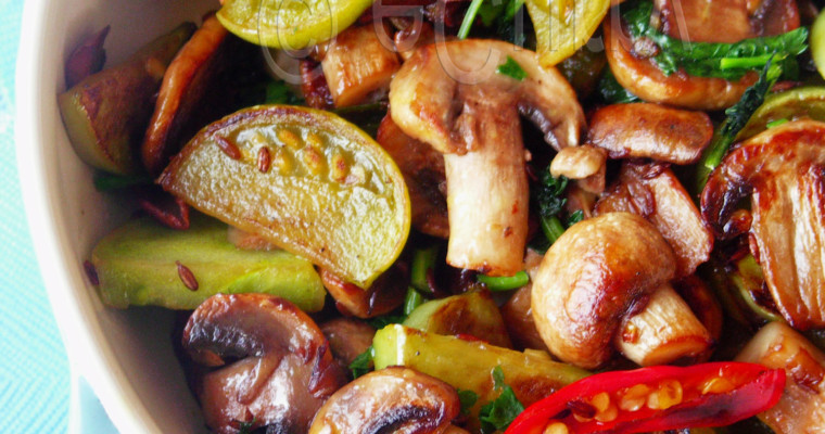 Mushroom and Green Tomato Stir Fry