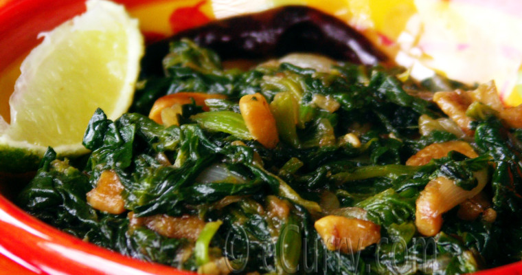 Spinach with Fried Garlic and Caramelized Onions