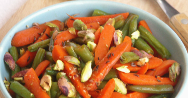 Carrots and Beans with Caraway, Harissa and Pistachios