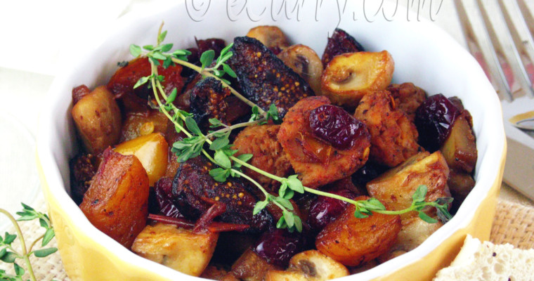 Sausages with Mushroom, Onion and Dried Fruits