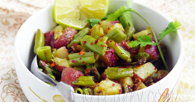 Stir Fried Green Beans and Potatoes with Coriander