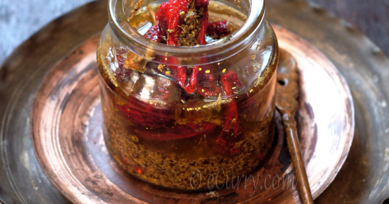 Bharwan Laal Mirch ka Achar: Spice stuffed Red Chilli Pickle