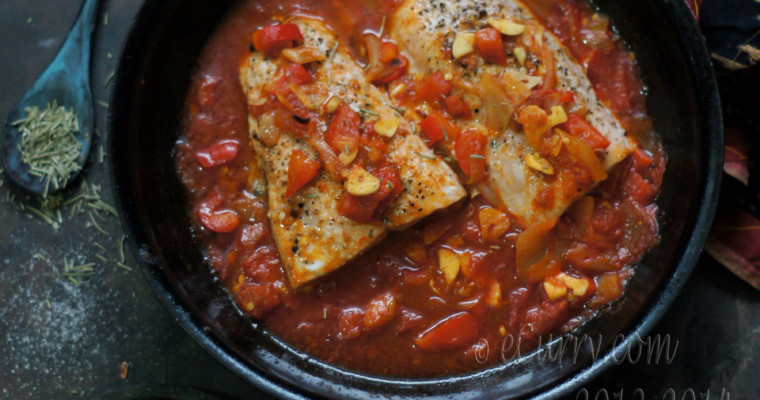 Salmon in Garlic, Tomato & Wine Sauce