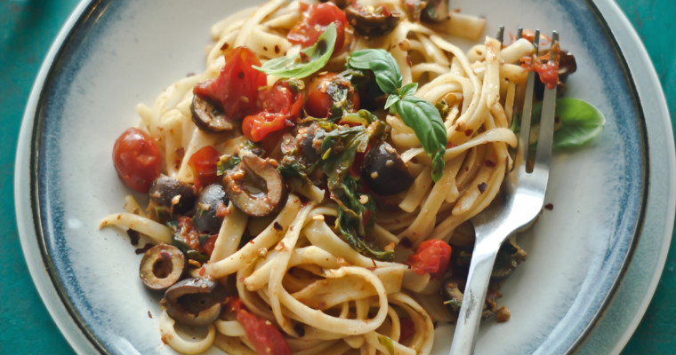 Pasta with Lemon, Basil and Olive Pesto